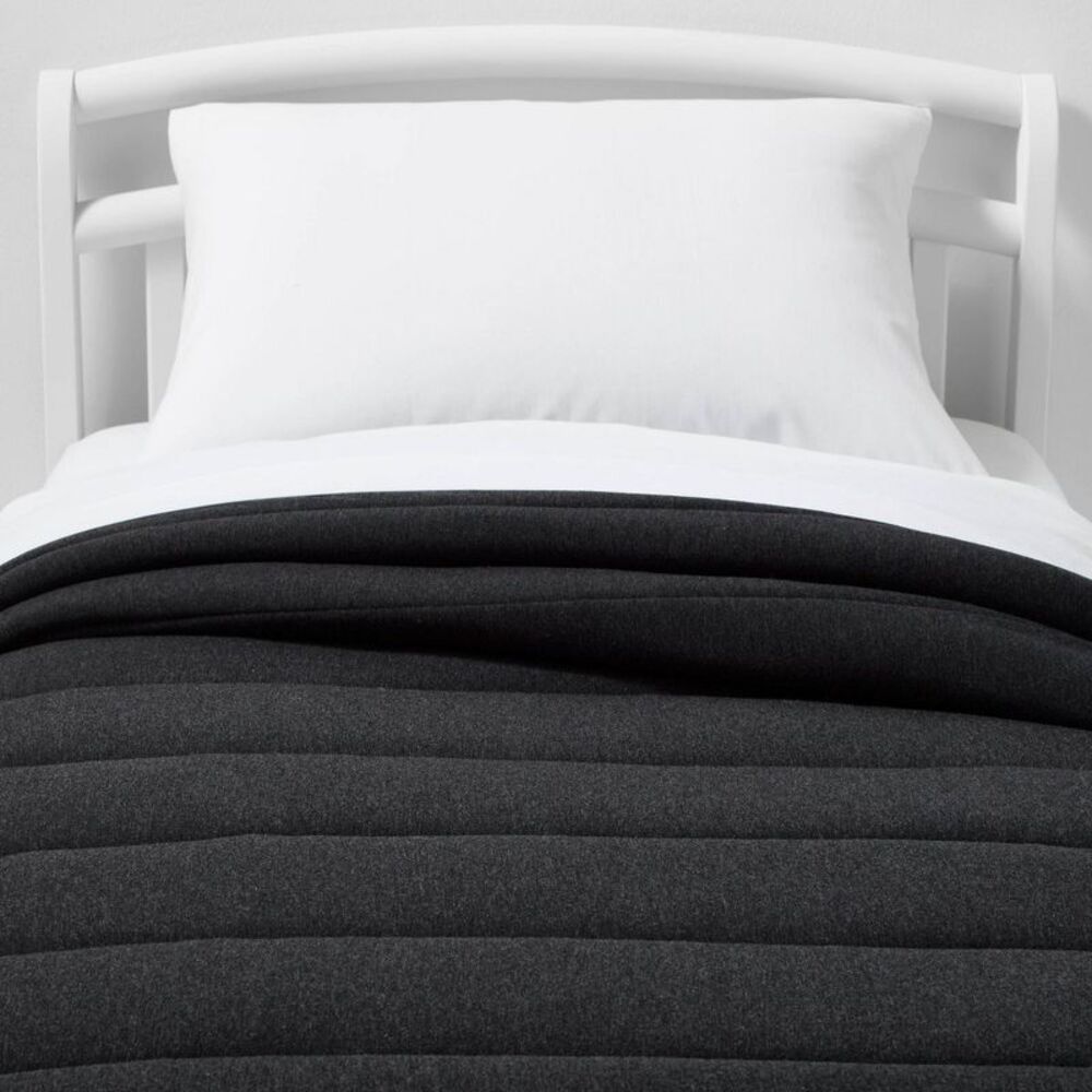 Toddler Plush Quilted Bed Blanket - Charcoal